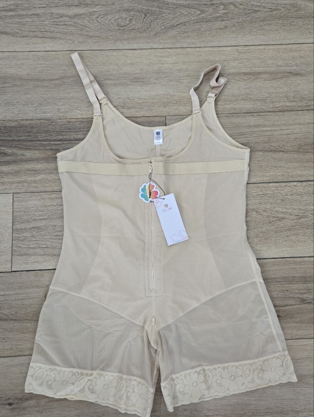NWT Womens Plus Size Neutral Beige Shapewear Faja One-Piece Bodysuit Front Zip